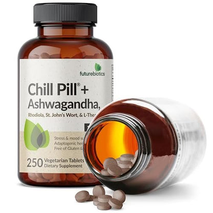 Futurebiotics Chill Pill + Ashwagandha, Rhodiola, Johanniskraut & L-Theanin – 250 vegane Tabletten