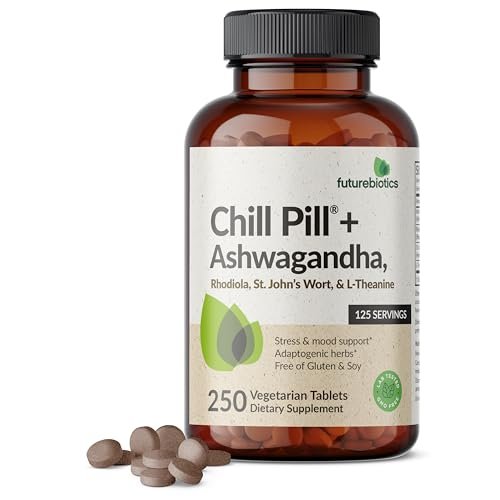 Futurebiotics Chill Pill + Ashwagandha, Rhodiola, Johanniskraut & L-Theanin – 250 vegane Tabletten