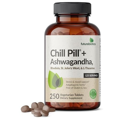 Futurebiotics Chill Pill + Ashwagandha, Rhodiola, Johanniskraut & L-Theanin – 250 vegane Tabletten