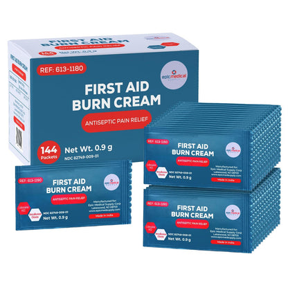 Erste-Hilfe-Brandcreme-Päckchen, Box mit 144, Brandsalbe mit Lidocain und Benzalkoniumchlorid für kleine Schürfwunden, Schnitte und Hautreizungen, für Zuhause und medizinische Hautpflege