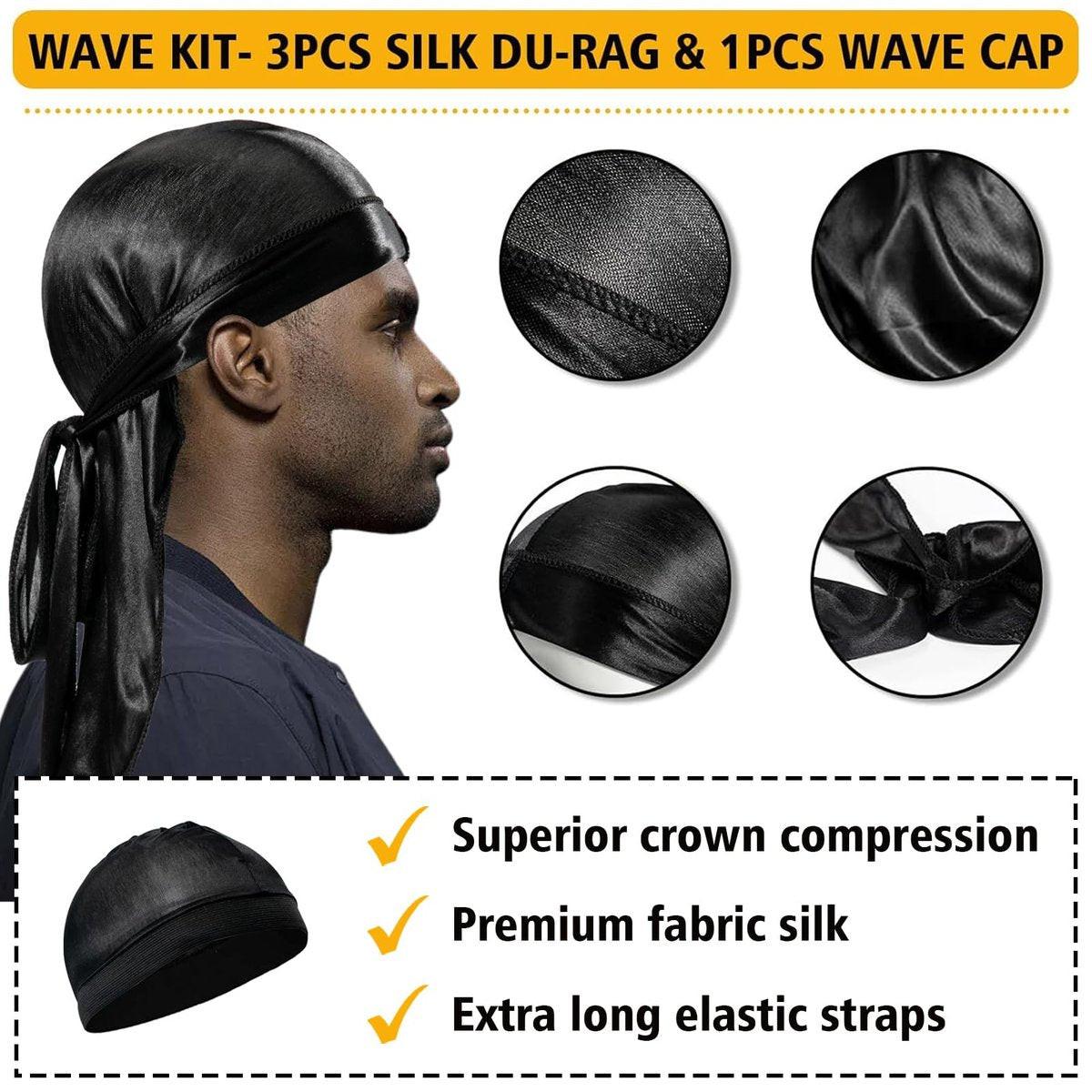 Wave Pomade für Männer – Starker Halt, einfaches Auswaschen, 360 Wellen-Training Haarcreme, Wellen Pomade für Männer fördert geschichtete Wellen, Feuchtigkeit, seidiger Glanz, Wellen Pomade mit Wellenbürste, Seiden-Durag, Wellenhaube Set (Blau)