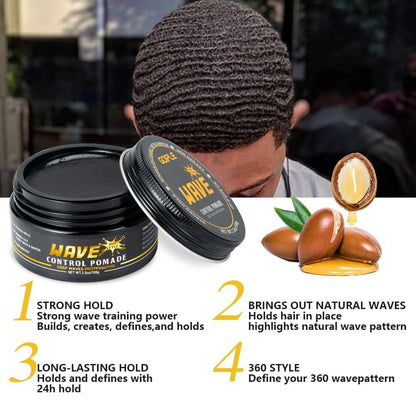 Wave Pomade für Männer – Starker Halt, einfaches Auswaschen, 360 Wellen-Training Haarcreme, Wellen Pomade für Männer fördert geschichtete Wellen, Feuchtigkeit, seidiger Glanz, Wellen Pomade mit Wellenbürste, Seiden-Durag, Wellenhaube Set (Blau)