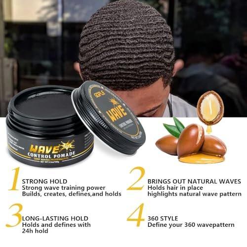 Wave Pomade für Männer – Starker Halt, einfaches Auswaschen, 360 Wellen-Training Haarcreme, Wellen Pomade für Männer fördert geschichtete Wellen, Feuchtigkeit, seidiger Glanz, Wellen Pomade mit Wellenbürste, Seiden-Durag, Wellenhaube Set (Blau)