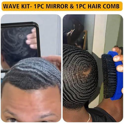 Wave Pomade für Männer – Starker Halt, einfaches Auswaschen, 360 Wellen-Training Haarcreme, Wellen Pomade für Männer fördert geschichtete Wellen, Feuchtigkeit, seidiger Glanz, Wellen Pomade mit Wellenbürste, Seiden-Durag, Wellenhaube Set (Blau)