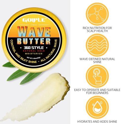 Wave Pomade für Männer – Starker Halt, einfaches Auswaschen, 360 Wellen-Training Haarcreme, Wellen Pomade für Männer fördert geschichtete Wellen, Feuchtigkeit, seidiger Glanz, Wellen Pomade mit Wellenbürste, Seiden-Durag, Wellenhaube Set (Blau)