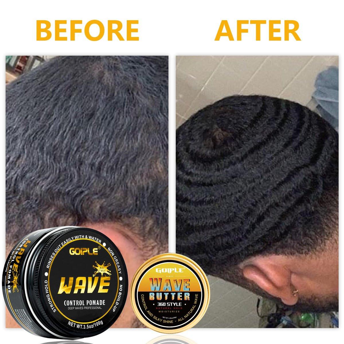 Wave Pomade für Männer – Starker Halt, einfaches Auswaschen, 360 Wellen-Training Haarcreme, Wellen Pomade für Männer fördert geschichtete Wellen, Feuchtigkeit, seidiger Glanz, Wellen Pomade mit Wellenbürste, Seiden-Durag, Wellenhaube Set (Blau)