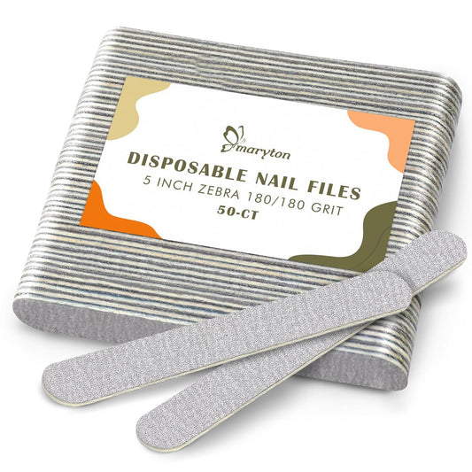 Maryton 50 Stück Einweg-Nagelfeilen, 13 cm dünne Sandblatt-Nagelfeilen 180/180 Körnung für Naturnägel, professionelles Pediküre-Maniküre-Werkzeug-Set