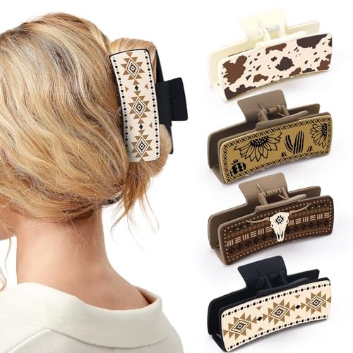Yussti Haarspangen aus Leder-Optik mit Sonnenblumen- und Western-Motiven – 4er-Pack für Cowgirl-Style