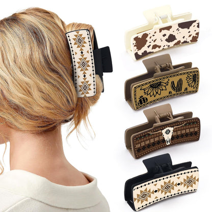 Yussti Haarspangen aus Leder-Optik mit Sonnenblumen- und Western-Motiven – 4er-Pack für Cowgirl-Style