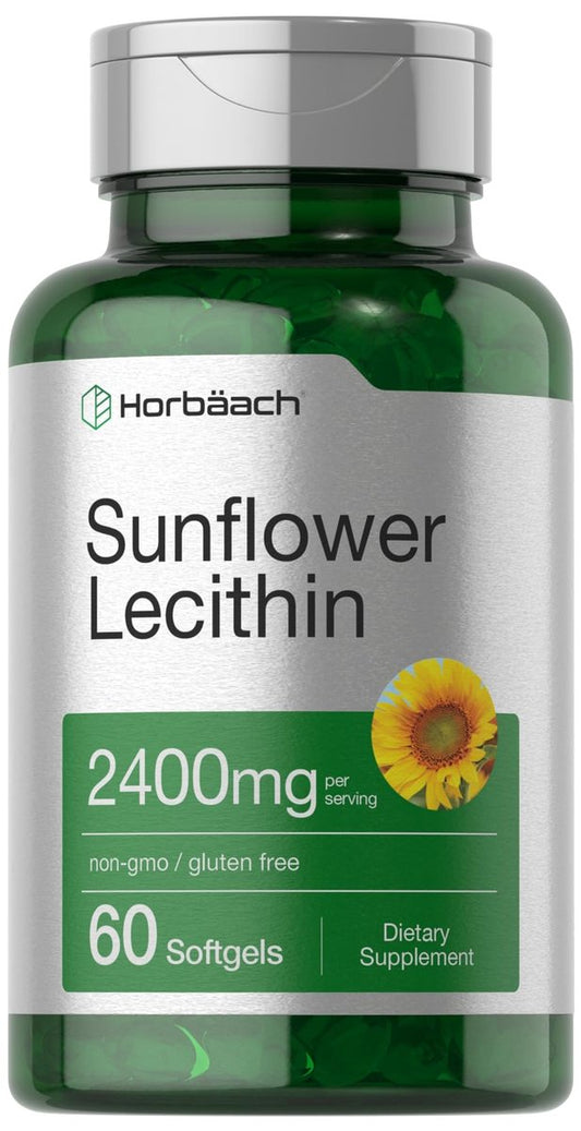 Horbäach Sonnenblumen-Lecithin Weichkapseln | 2400 mg | 60 Kapseln | Natürlich vorkommende Phospholipide | Nicht-GVO, glutenfreies Nahrungsergänzungsmittel