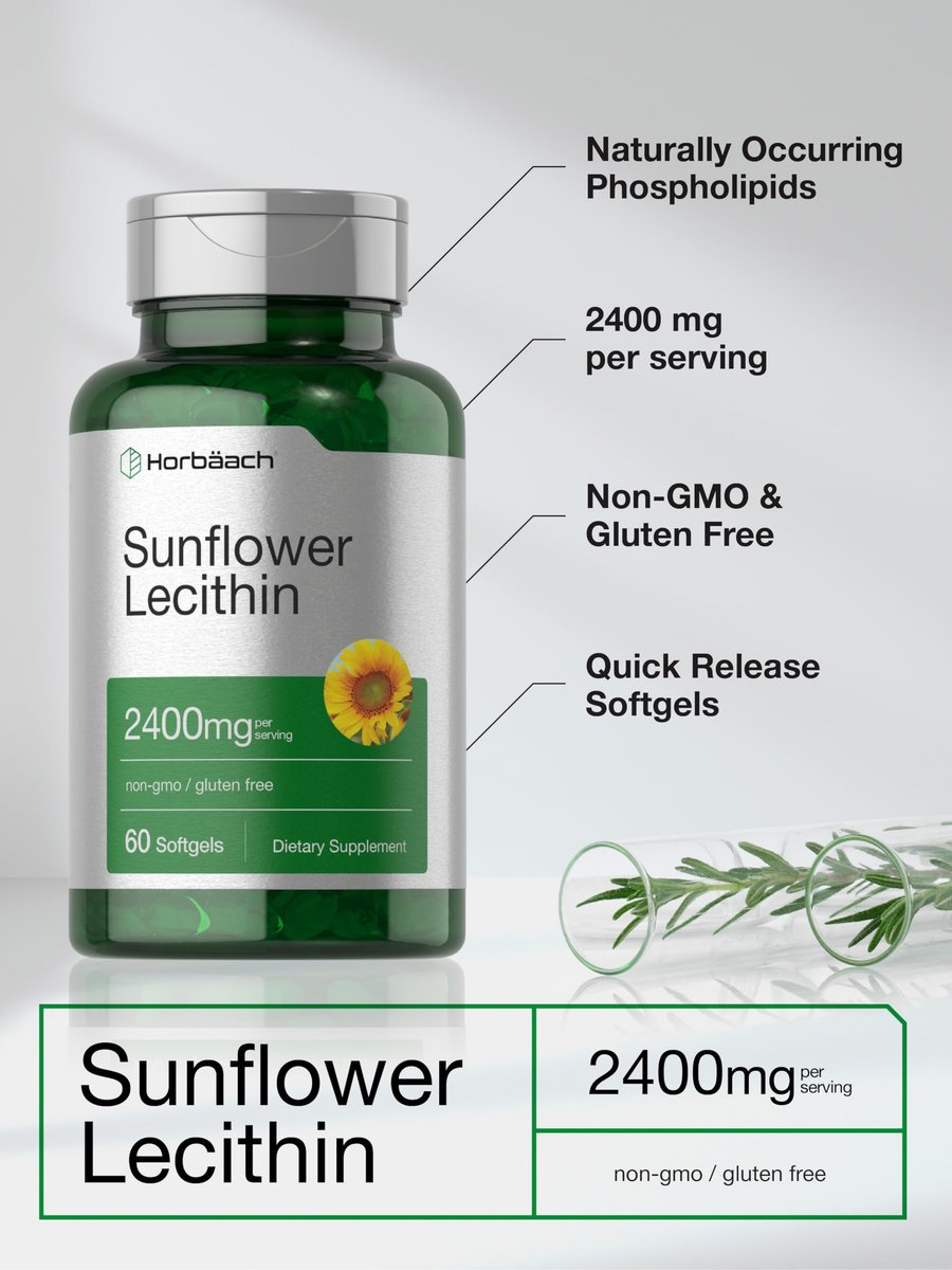Horbäach Sonnenblumen-Lecithin Weichkapseln | 2400 mg | 60 Kapseln | Natürlich vorkommende Phospholipide | Nicht-GVO, glutenfreies Nahrungsergänzungsmittel