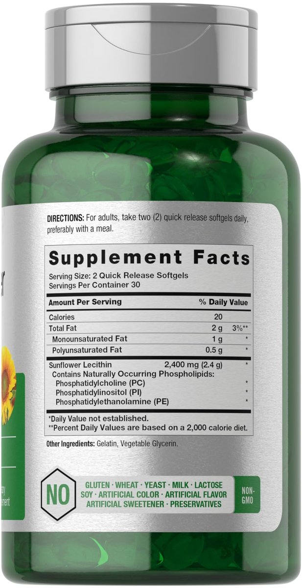 Horbäach Sonnenblumen-Lecithin Weichkapseln | 2400 mg | 60 Kapseln | Natürlich vorkommende Phospholipide | Nicht-GVO, glutenfreies Nahrungsergänzungsmittel