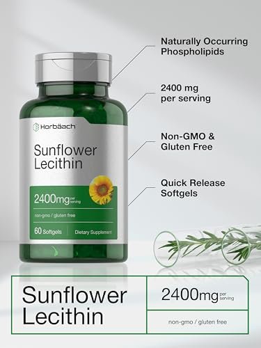 Horbäach Sonnenblumen-Lecithin Weichkapseln | 2400 mg | 60 Kapseln | Natürlich vorkommende Phospholipide | Nicht-GVO, glutenfreies Nahrungsergänzungsmittel