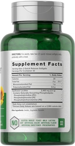 Horbäach Sonnenblumen-Lecithin Weichkapseln | 2400 mg | 60 Kapseln | Natürlich vorkommende Phospholipide | Nicht-GVO, glutenfreies Nahrungsergänzungsmittel