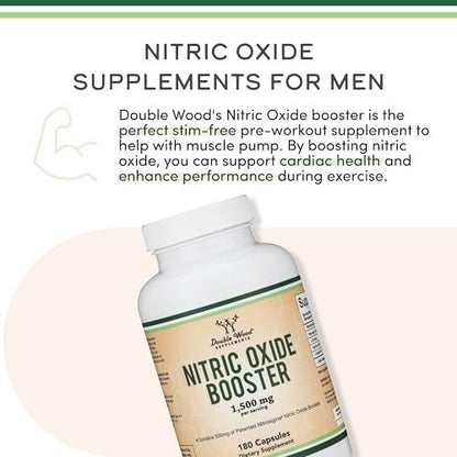 Nitric-Oxid-Booster (Stim-freier Pre-Workout) – Nitric-Oxid-Komplex mit Nitrosigine, L-Arginin und L-Citrullin (klinisch untersucht zur Steigerung des NO2-Flusses) 180 Kapseln von Double Wood