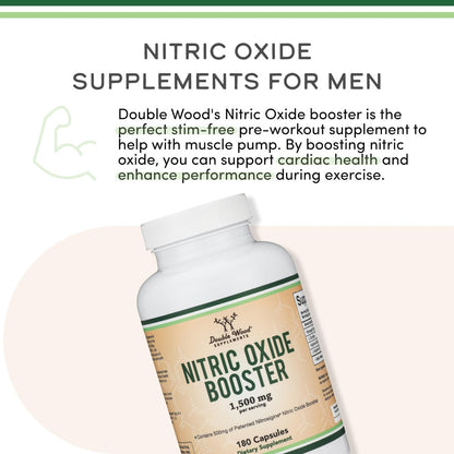 Nitric-Oxid-Booster (Stim-freier Pre-Workout) – Nitric-Oxid-Komplex mit Nitrosigine, L-Arginin und L-Citrullin (klinisch untersucht zur Steigerung des NO2-Flusses) 180 Kapseln von Double Wood