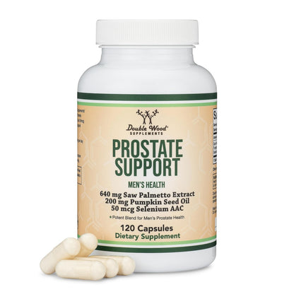 Prostata Unterstützung für Männergesundheit (120 Kapseln) – Eine Portion pro Tag für 30 Tage – Unterstützt Prostatafunktion und Blasenkontrolle (Sägepalme, Kürbiskernöl, Selen) von Double Wood