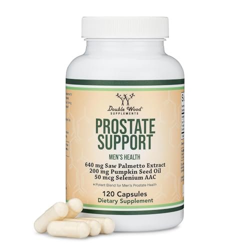 Prostata Unterstützung für Männergesundheit (120 Kapseln) – Eine Portion pro Tag für 30 Tage – Unterstützt Prostatafunktion und Blasenkontrolle (Sägepalme, Kürbiskernöl, Selen) von Double Wood