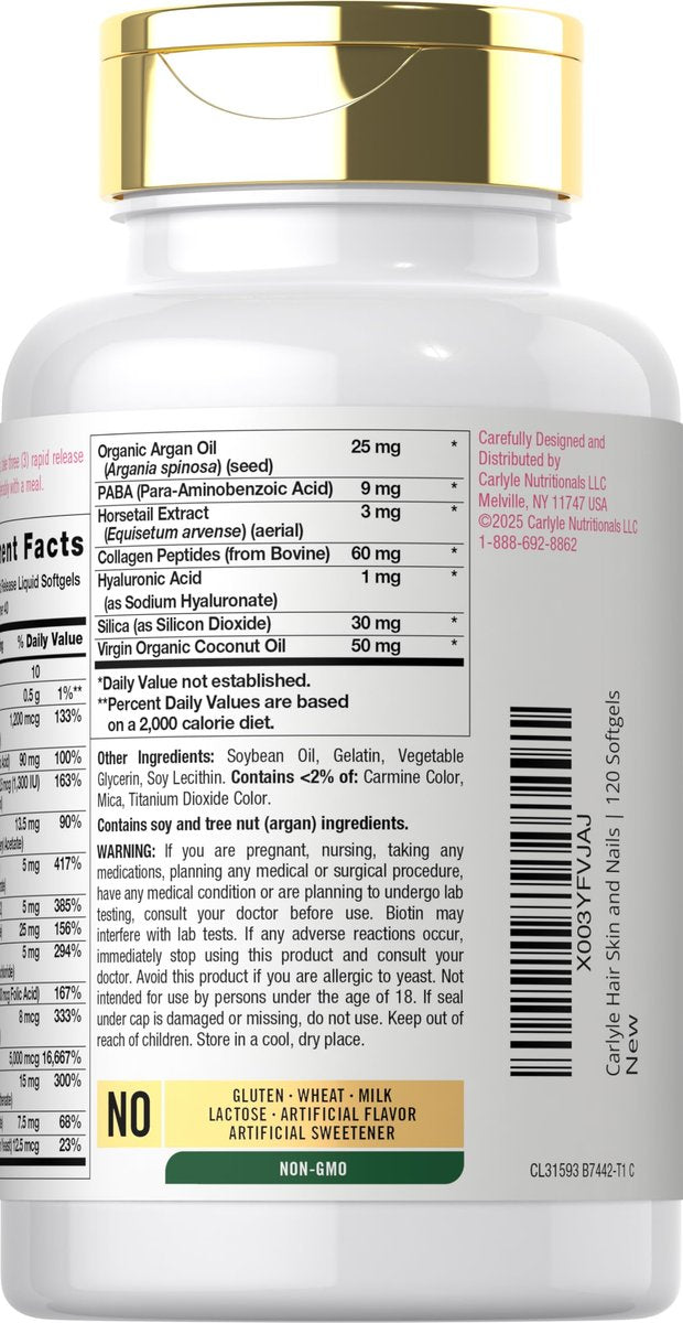 Carlyle Haut, Haare und Nägel Vitamine | 120 Weichkapseln | Schönheitsformel mit Biotin, Kollagen, Zink, Vitamin A, B6, C & E | Nicht-GVO, glutenfrei