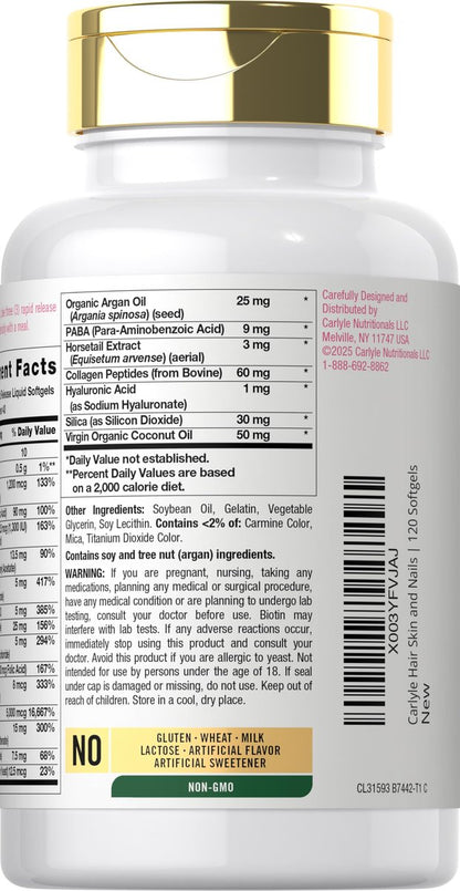 Carlyle Haut, Haare und Nägel Vitamine | 120 Weichkapseln | Schönheitsformel mit Biotin, Kollagen, Zink, Vitamin A, B6, C & E | Nicht-GVO, glutenfrei