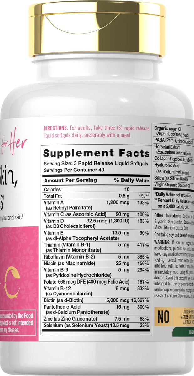 Carlyle Haut, Haare und Nägel Vitamine | 120 Weichkapseln | Schönheitsformel mit Biotin, Kollagen, Zink, Vitamin A, B6, C & E | Nicht-GVO, glutenfrei