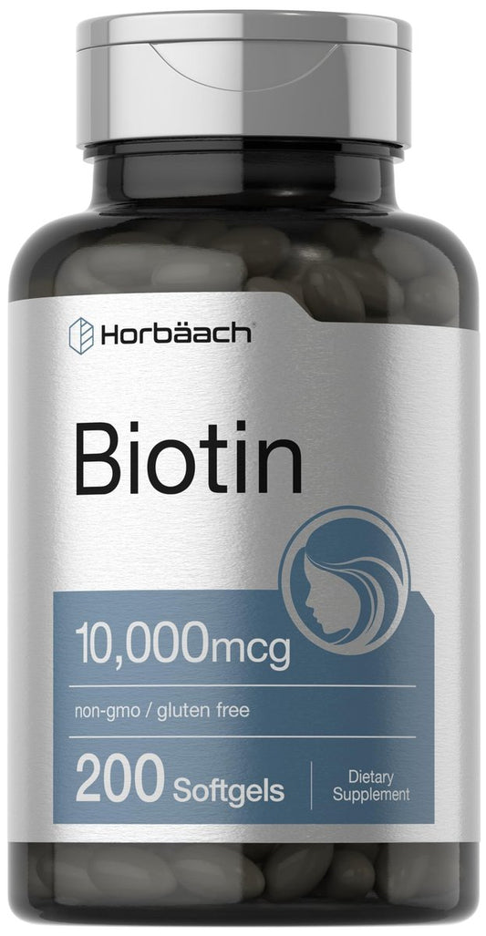 Horbaach Biotin 10000 mcg | 200 Softgels mit Vitamin B7 | Schönheitsformel | Non-GMO & Glutenfrei