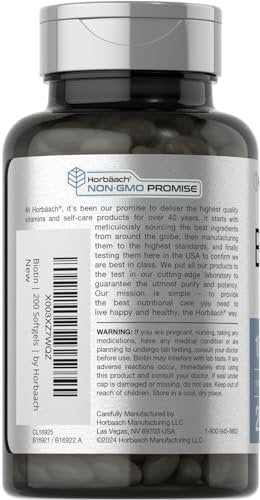 Horbaach Biotin 10000 mcg | 200 Softgels mit Vitamin B7 | Schönheitsformel | Non-GMO & Glutenfrei