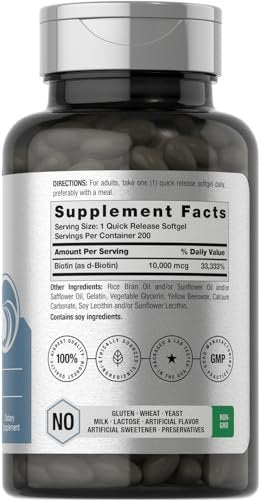 Horbaach Biotin 10000 mcg | 200 Softgels mit Vitamin B7 | Schönheitsformel | Non-GMO & Glutenfrei