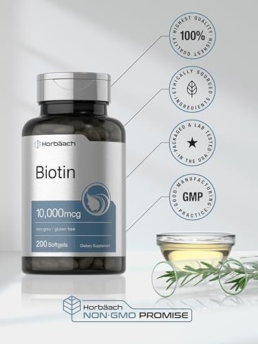 Horbaach Biotin 10000 mcg | 200 Softgels mit Vitamin B7 | Schönheitsformel | Non-GMO & Glutenfrei