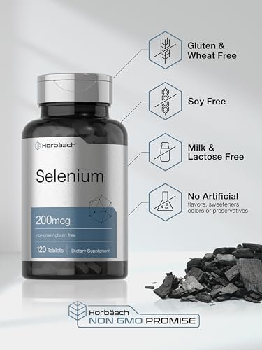 Horbäach Selen Supplement für Frauen & Männer | 200mcg | 120 Tabletten | Als Selenhefe | Vegetarisch, Nicht-GVO & Glutenfrei