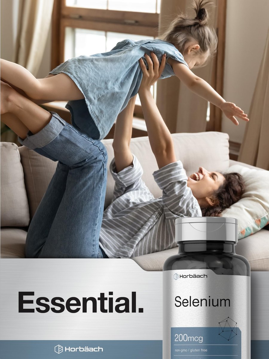 Horbäach Selen Supplement für Frauen & Männer | 200mcg | 120 Tabletten | Als Selenhefe | Vegetarisch, Nicht-GVO & Glutenfrei