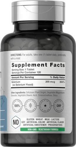Horbäach Selen Supplement für Frauen & Männer | 200mcg | 120 Tabletten | Als Selenhefe | Vegetarisch, Nicht-GVO & Glutenfrei