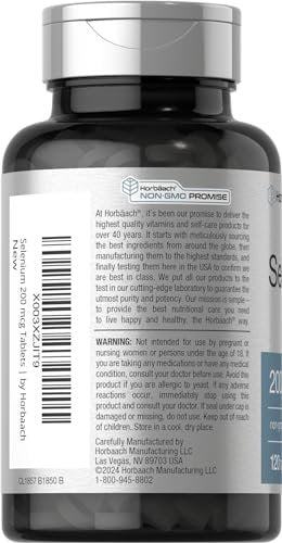 Horbäach Selen Supplement für Frauen & Männer | 200mcg | 120 Tabletten | Als Selenhefe | Vegetarisch, Nicht-GVO & Glutenfrei