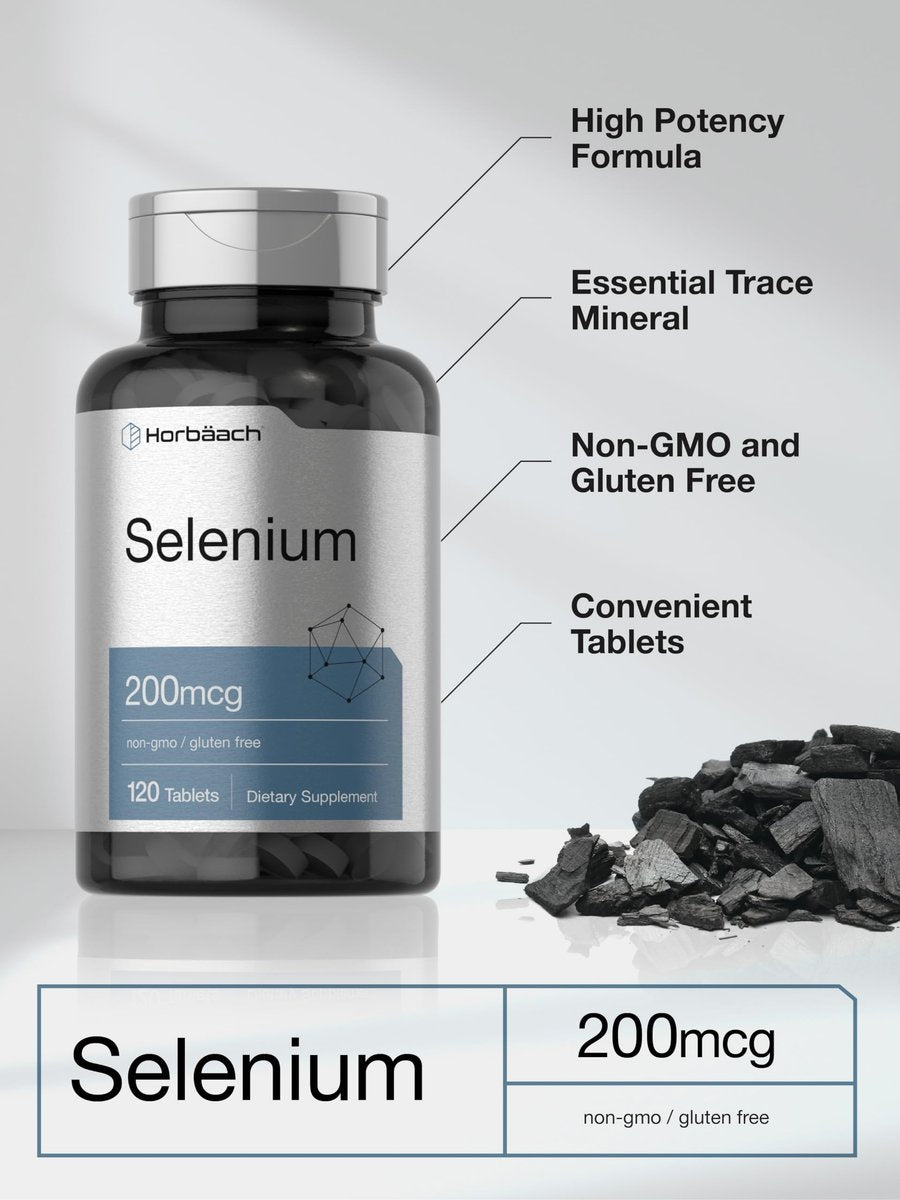 Horbäach Selen Supplement für Frauen & Männer | 200mcg | 120 Tabletten | Als Selenhefe | Vegetarisch, Nicht-GVO & Glutenfrei