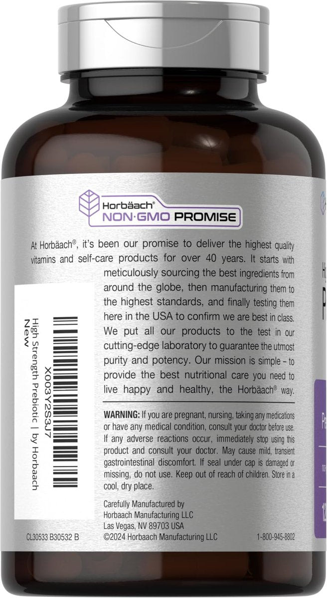 Horbäach Präbiotikum für Männer und Frauen | 120 Pulverkapseln | Hochdosiert & Premium Qualität | Non-GMO & Glutenfrei | Schnell freisetzende Kapseln