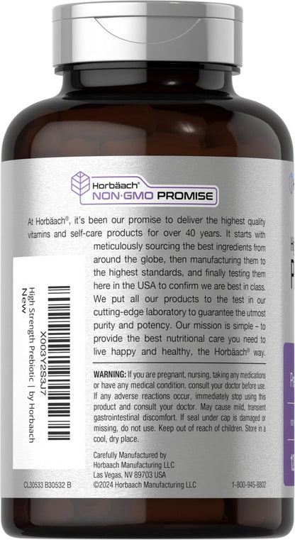 Horbäach Präbiotikum für Männer und Frauen | 120 Pulverkapseln | Hochdosiert & Premium Qualität | Non-GMO & Glutenfrei | Schnell freisetzende Kapseln