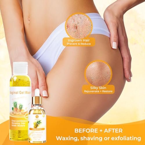 Feminine Wash & Yoni Oil & Yoni Seifen Set für Frauen – Yoni Wash für vaginales pH-Gleichgewicht, Geruch entfernen, feuchtigkeitsspendend – 5,07 Unzen Duschgel & 1 Fl. Oz. Bio-Öl & 3,53 Unzen Intimseife (Ananas)