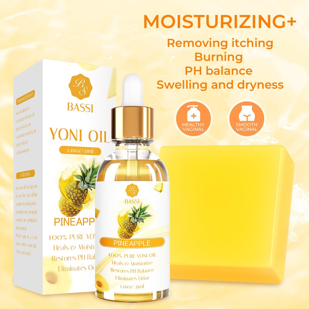 Feminine Wash & Yoni Oil & Yoni Seifen Set für Frauen – Yoni Wash für vaginales pH-Gleichgewicht, Geruch entfernen, feuchtigkeitsspendend – 5,07 Unzen Duschgel & 1 Fl. Oz. Bio-Öl & 3,53 Unzen Intimseife (Ananas)