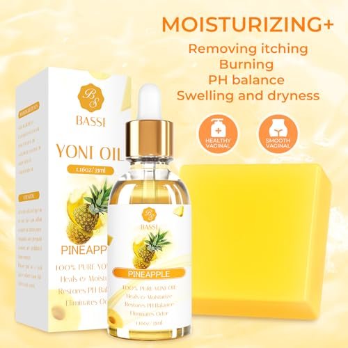 Feminine Wash & Yoni Oil & Yoni Seifen Set für Frauen – Yoni Wash für vaginales pH-Gleichgewicht, Geruch entfernen, feuchtigkeitsspendend – 5,07 Unzen Duschgel & 1 Fl. Oz. Bio-Öl & 3,53 Unzen Intimseife (Ananas)
