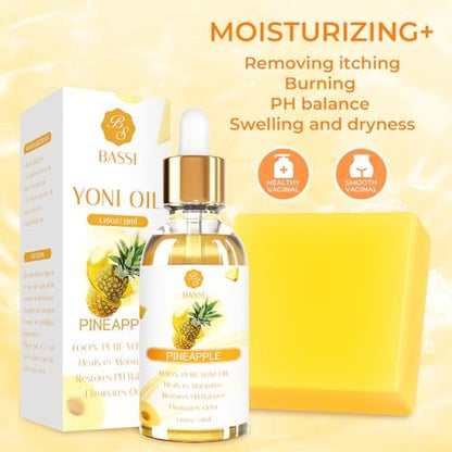 Feminine Wash & Yoni Oil & Yoni Seifen Set für Frauen – Yoni Wash für vaginales pH-Gleichgewicht, Geruch entfernen, feuchtigkeitsspendend – 5,07 Unzen Duschgel & 1 Fl. Oz. Bio-Öl & 3,53 Unzen Intimseife (Ananas)