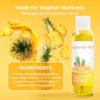 Feminine Wash & Yoni Oil & Yoni Seifen Set für Frauen – Yoni Wash für vaginales pH-Gleichgewicht, Geruch entfernen, feuchtigkeitsspendend – 5,07 Unzen Duschgel & 1 Fl. Oz. Bio-Öl & 3,53 Unzen Intimseife (Ananas)