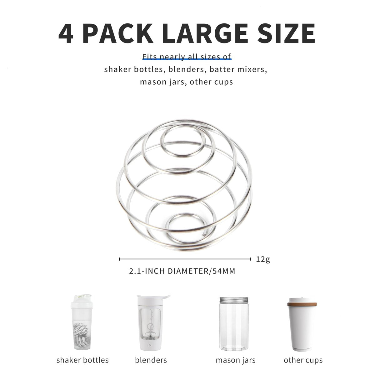 BooMetCheer 4er-Set 2,1 Zoll Große Shaker Bälle für Proteinshakes, Milchshakes und Salatdressings – 304 Edelstahl Shakerball