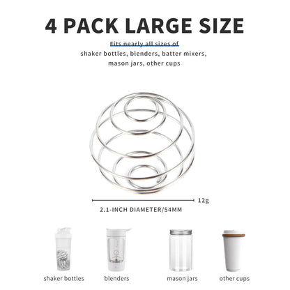 BooMetCheer 4er-Set 2,1 Zoll Große Shaker Bälle für Proteinshakes, Milchshakes und Salatdressings – 304 Edelstahl Shakerball