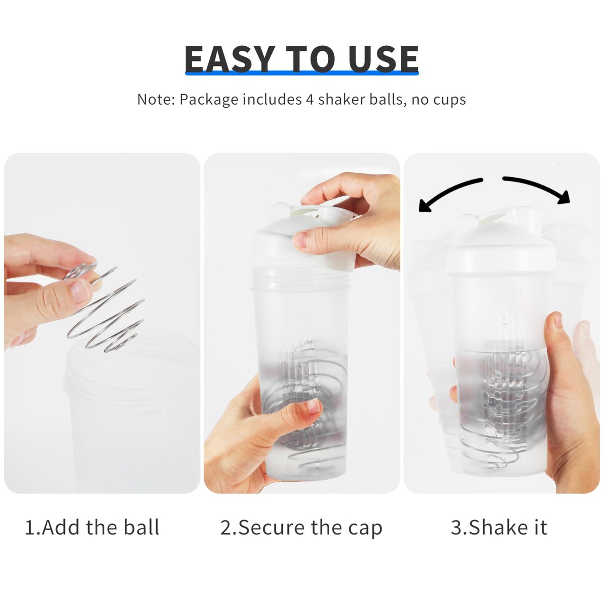 BooMetCheer 4er-Set 2,1 Zoll Große Shaker Bälle für Proteinshakes, Milchshakes und Salatdressings – 304 Edelstahl Shakerball