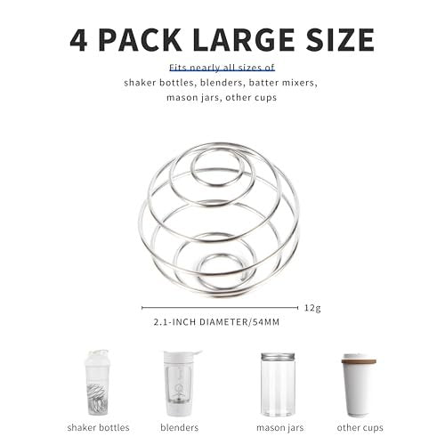 BooMetCheer 4er-Set 2,1 Zoll Große Shaker Bälle für Proteinshakes, Milchshakes und Salatdressings – 304 Edelstahl Shakerball