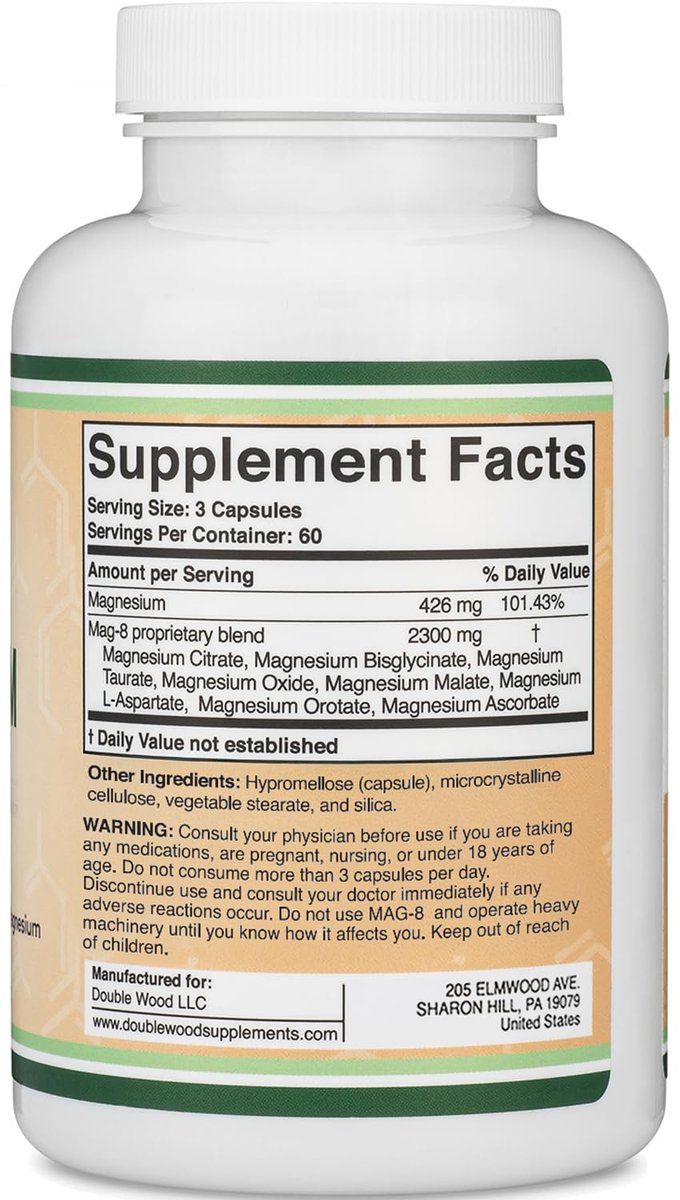 Magnesium Komplex 180 Kapseln – 426mg elementares Magnesium aus 8 verschiedenen Formen (MAG-8) – 100% des Tagesbedarfs