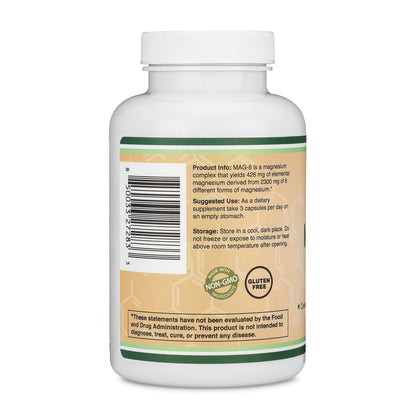 Magnesium Komplex 180 Kapseln – 426mg elementares Magnesium aus 8 verschiedenen Formen (MAG-8) – 100% des Tagesbedarfs
