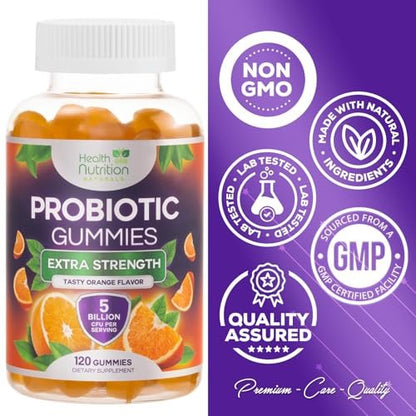 Probiotische Gummibärchen für Frauen und Männer - Fortschrittliche Multi-Stamm-Probiotika-Formel - Unterstützung für Darm- und Verdauungsgesundheit bei gelegentlichem Blähbauch - Tägliches Acidophilus-Präparat - 120 Gummibärchen
