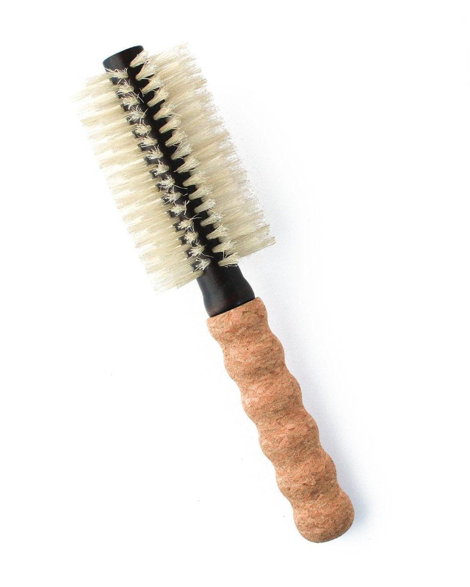 Nylon-Borsten-Haarbürste, Rundbürste zum Föhnen, kleiner 2-Zoll-Föhnbürste, antistatische Haarbürste, Kork-Komfortgriff, entwirrende Kunststoff-/Naturborsten-Haarstyling-Werkzeug