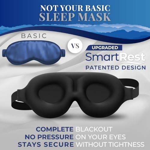 SmartRest Schlafmaske [2er-Pack] - Augenmaske zum Schlafen - Patentiert, Konturiert, 100% Verdunkelung, Null Druck Schlafmasken für Frauen und Männer - S2 Schwarz